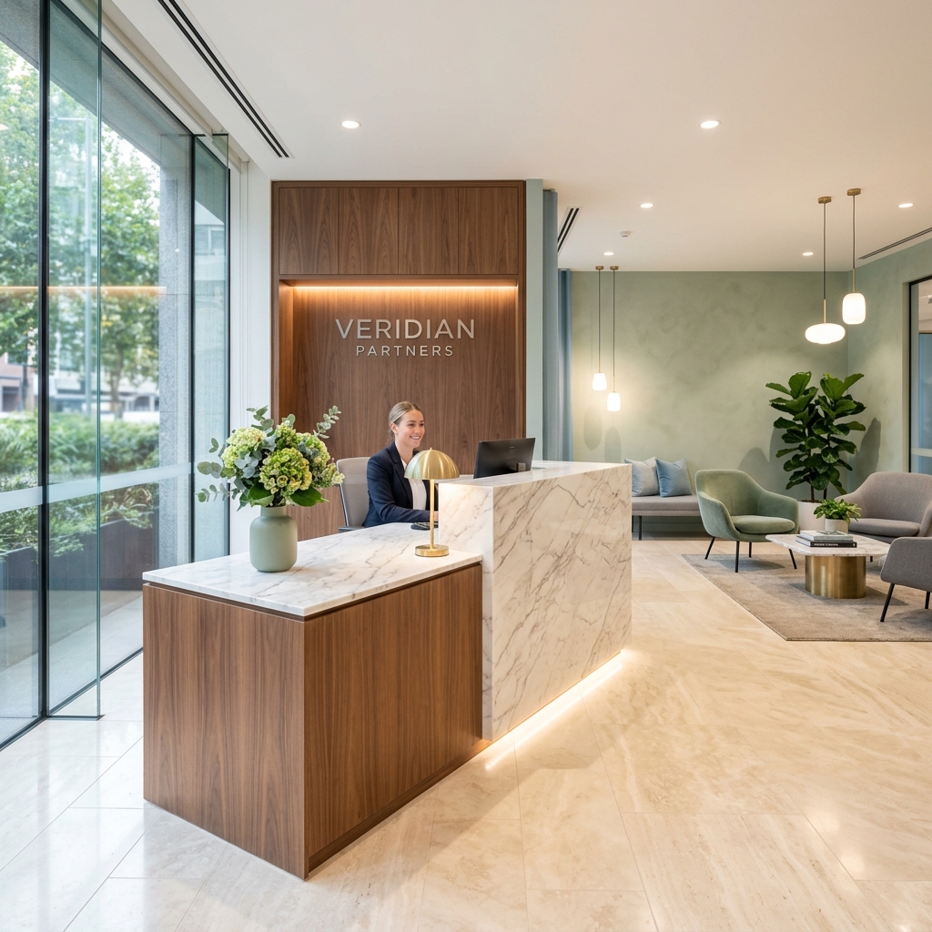 Impeccable marble office reception area representing professional trust