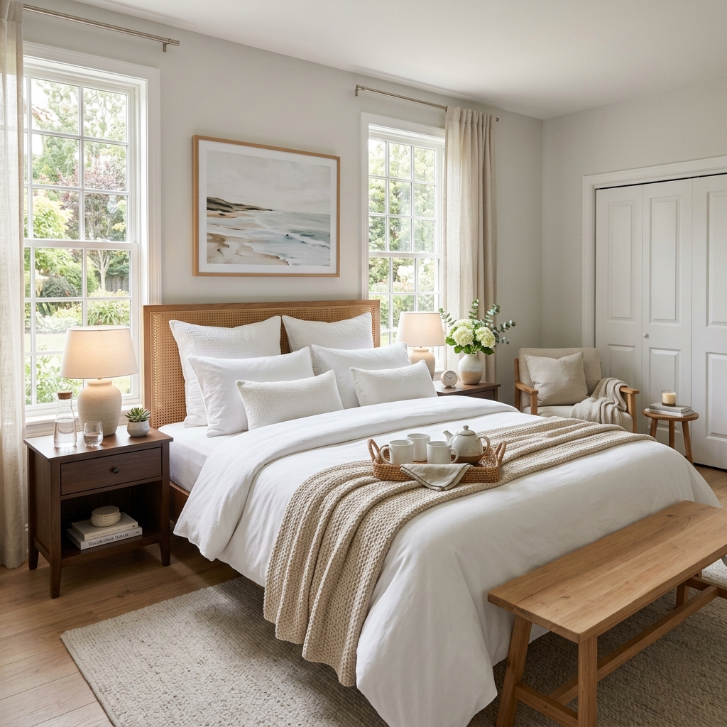 Perfectly staged and clean vacation rental bedroom